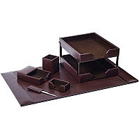 Dacasso 8-Piece Econo-Line Desk Set - Bonded Brown Leather 1 Each (D3603)