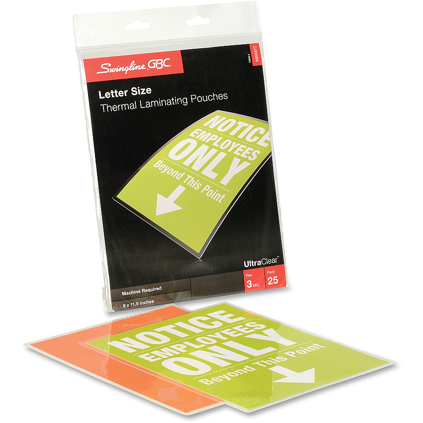 GBC UltraClear Thermal Laminating Pouches Sheet Size Supported: Letter 8.50" Width x 11" Length - Laminating Pouch/Sheet Size: 9" Width x 11.50" Length x 3 mil Thickness - Glossy - Flexible, Wear Resistant, Tear Resistant - Clear - 25 / Pack (3200577)