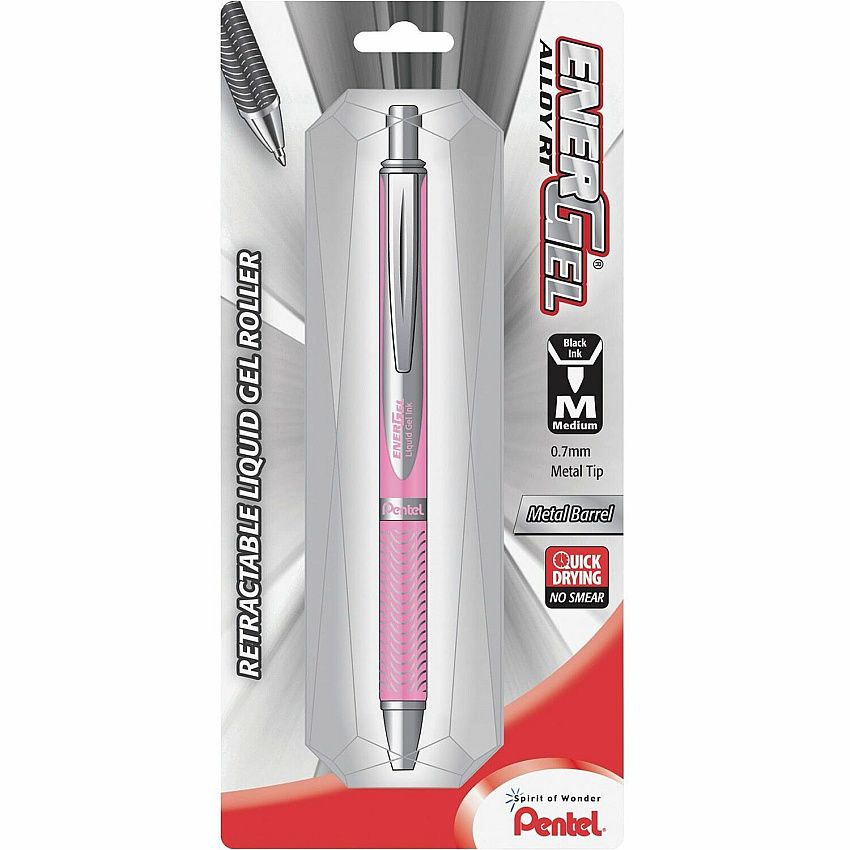 EnerGel EnerGel Alloy Retractable Gel Pens 0.7 mm Medium Pen Point - Refillable - Retractable - Black Ink - Gel-based - Metallic Pink Aluminum Alloy Barrel - Stainless Steel Tip - 1 / Pack (BL407PBPA)