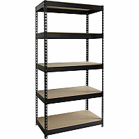 Lorell Fortress Riveted Shelving 5 Compartment(s) - 5 Shelf(ves) - 72" Height x 36" Width x 18" Depth - Heavy Duty, Rust Resistant - 28% Recycled - Powder Coated - Black - Steel - 1 Each (LLR61621)