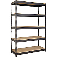 Lorell Fortress Riveted Shelving 5 Compartment(s) - 5 Shelf(ves) - 72" Height x 48" Width x 18" Depth - Heavy Duty, Rust Resistant - 28% Recycled - Powder Coated - Black - Steel - 1 Each (LLR61622)