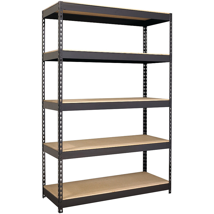 Lorell Fortress Riveted Shelving 5 Compartment(s) - 5 Shelf(ves) - 72" Height x 48" Width x 18" Depth - Heavy Duty, Rust Resistant - 28% Recycled - Powder Coated - Black - Steel - 1 Each (LLR61622)