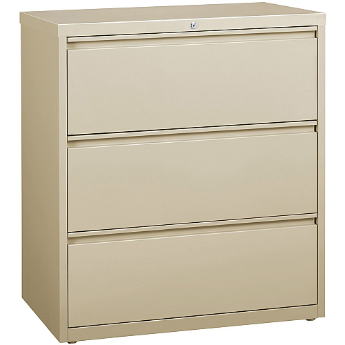 Lorell Fortress Series Lateral File 36" Width x 18.6" Depth x 40.3" Height - 3 x Drawer(s) for File - Letter, Legal, A4 - Lateral - Locking Drawer, Magnetic Label Holder, Ball-bearing Suspension, Leveling Glide - Putty - Steel - Recycled (LLR88027)