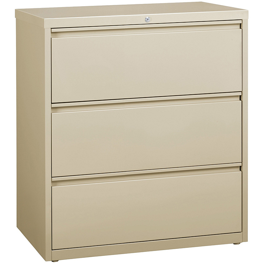 Lorell Fortress Series Lateral File 36" Width x 18.6" Depth x 40.3" Height - 3 x Drawer(s) for File - Letter, Legal, A4 - Lateral - Locking Drawer, Magnetic Label Holder, Ball-bearing Suspension, Leveling Glide - Putty - Steel - Recycled (LLR88027)