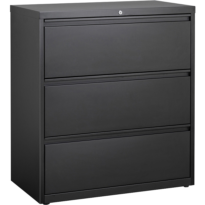 Lorell Fortress Series Lateral File 36" Width x 18.6" Depth x 40.3" Height - 3 x Drawer(s) for File - Letter, Legal, A4 - Lateral - Locking Drawer, Magnetic Label Holder, Ball-bearing Suspension, Leveling Glide - Black - Steel - Recycled (LLR88028)
