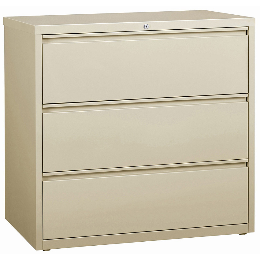 Lorell Fortress Series Lateral File 42" Width x 18.6" Depth x 40.3" Height - 3 x Drawer(s) for File - Letter, Legal, A4 - Lateral - Locking Drawer, Magnetic Label Holder, Ball-bearing Suspension, Leveling Glide - Putty - Steel - Recycled (LLR88030)