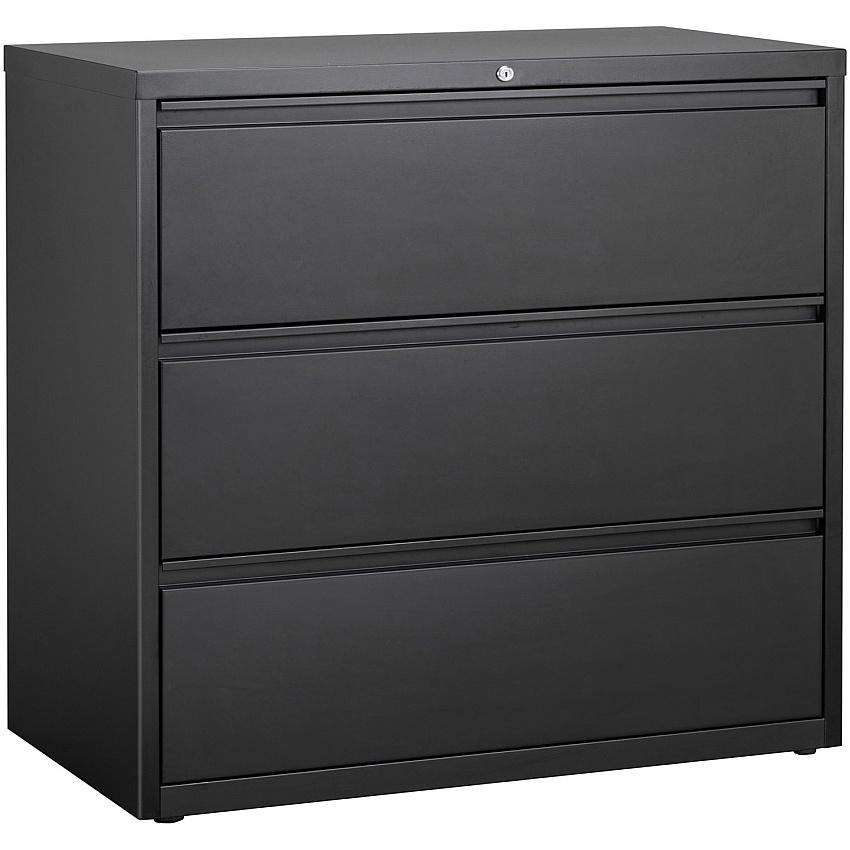 Lorell Fortress Series Lateral File 42" Width x 18.6" Depth x 40.3" Height - 3 x Drawer(s) for File - Letter, Legal, A4 - Lateral - Locking Drawer, Magnetic Label Holder, Ball-bearing Suspension, Leveling Glide - Black - Steel - Recycled (LLR88031)