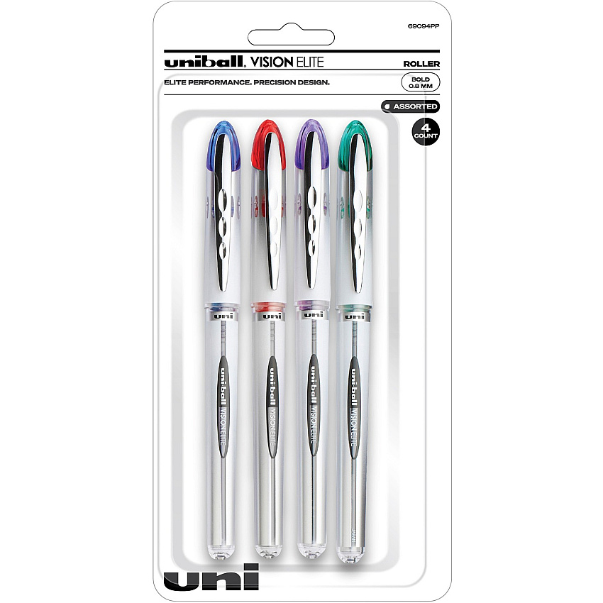 uni-ball uniball&trade; Vision Elite Rollerball Pen 0.8 mm Bold Pen Point - Refillable - Blue, Red, Green, Violet Ink - Pigment-based - 4 / Pack (69094PP)