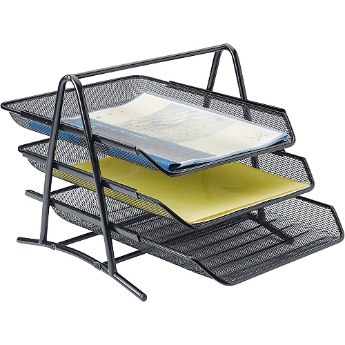 Lorell Mesh 3-Tier Mesh Document Tray 11" Height x 10.75" Width x 14.25" Depth - Black - Steel - 1 Each (LLR90206)