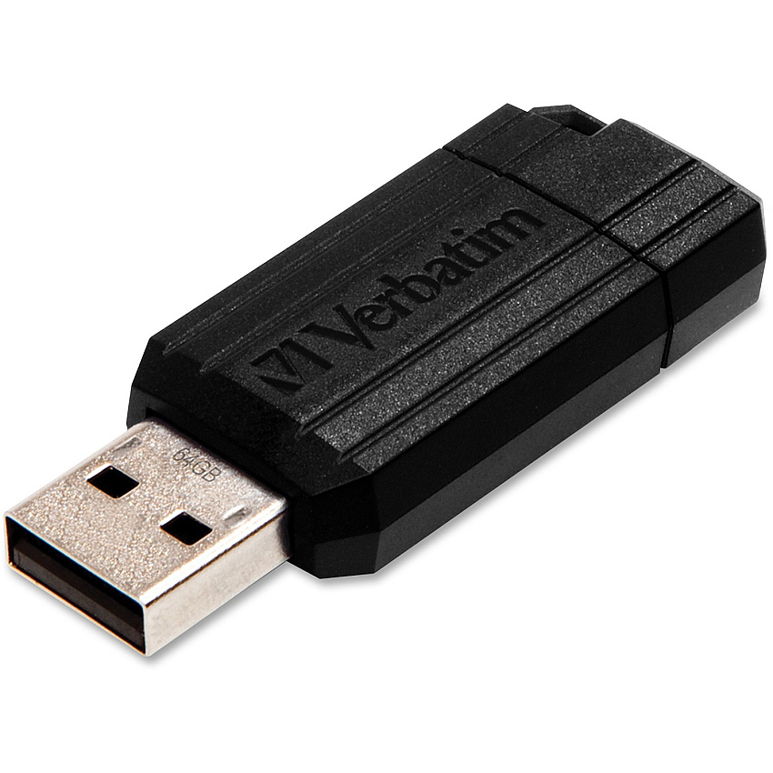 Microban 64GB PinStripe USB Flash Drive - Black 64 GB - USB 2.0 Type A - 10 MB/s Read Speed - 4 MB/s Write Speed - Black - Lifetime Warranty - 1 Each (49065)