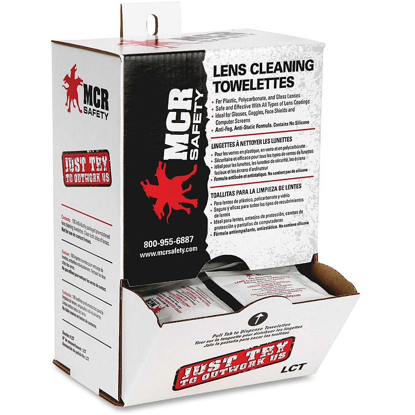 Crews Lens Cleaning Towelettes For Goggle, Face Shield, Glasses, Lens - Anti-static, Anti-fog, Pre-moistened - 100 / Box (LCT)