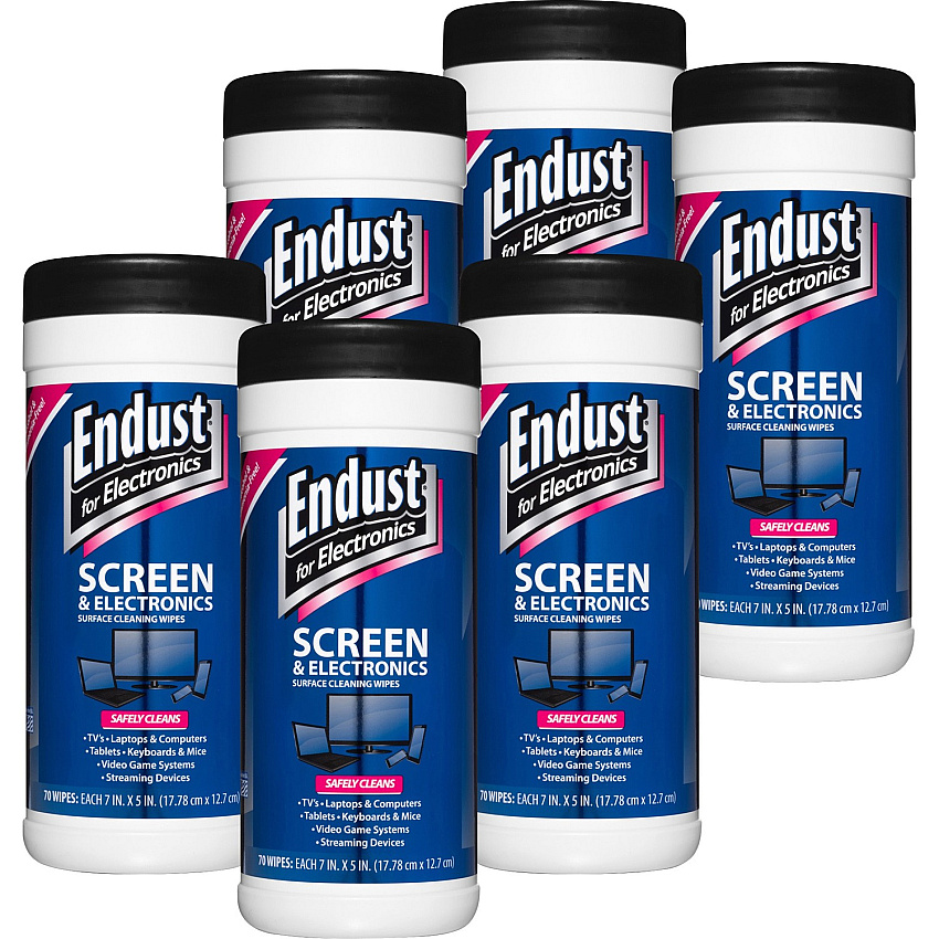 Endust LCD & Plasma Pop-Up Wipes 70ct. For Touchscreen Device, Display Screen, Smartphone - Soft, Non-abrasive, Alcohol-free, Ammonia-free - 70 / Pack - 6 / Carton - White (11506P6)