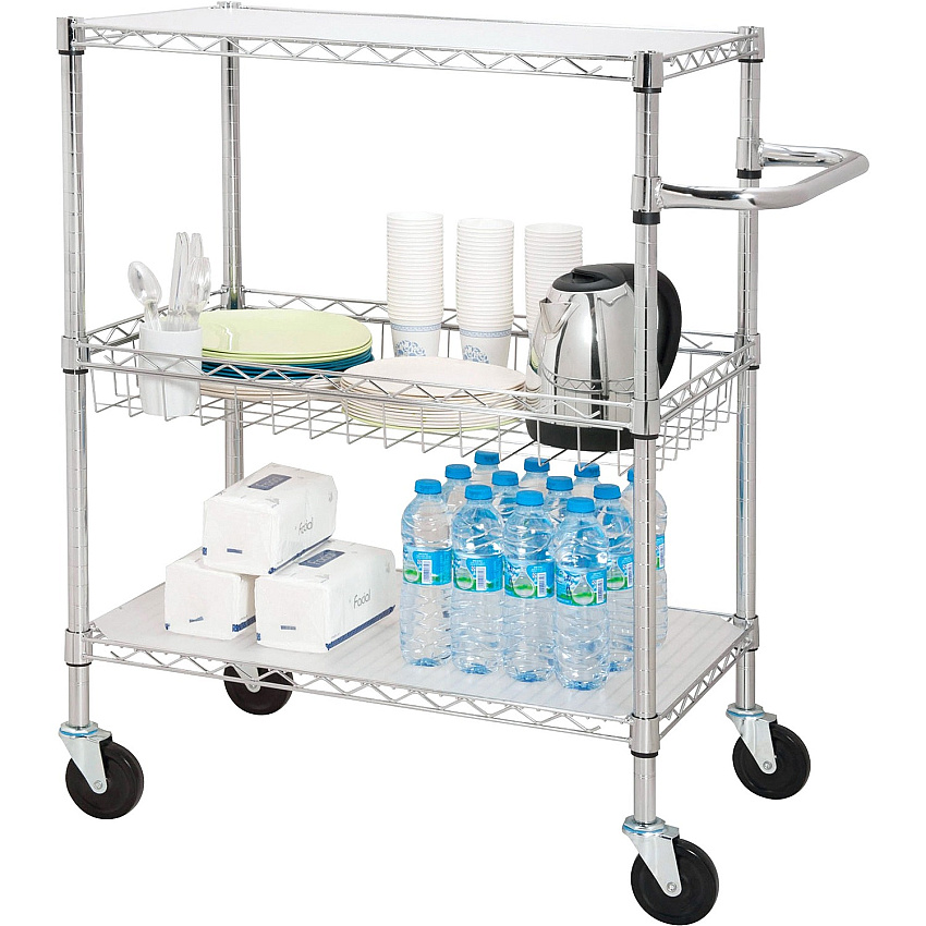 Lorell 3-Tier Rolling Cart 99 lb Capacity - 4 Casters - Steel - 18" Width x 30" Depth x 40" Height - Chrome - 1 Each (LLR84858)