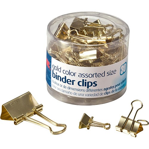 Officemate Assorted Size Binder Clips Gold - Metal - 30 / Pack (31022)