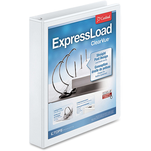 Cardinal&reg; ExpressLoad ClearVue Lock D-Ring Binder 1 1/2" Binder Capacity - Letter - 8 1/2" x 11" Sheet Size - 300 Sheet Capacity - 1 3/5" Spine Width - 3 Ring(s) - Fastener(s): D-Ring - Pocket(s): 2, Inside Front & Back - Polypropylene - White (49110)