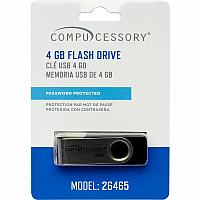 Compucessory Password Protected USB Flash Drives 4 GB - USB 2.0 - 12 MB/s Read Speed - 5 MB/s Write Speed - Aluminum - 1 Year Warranty - 1 Each (26465)