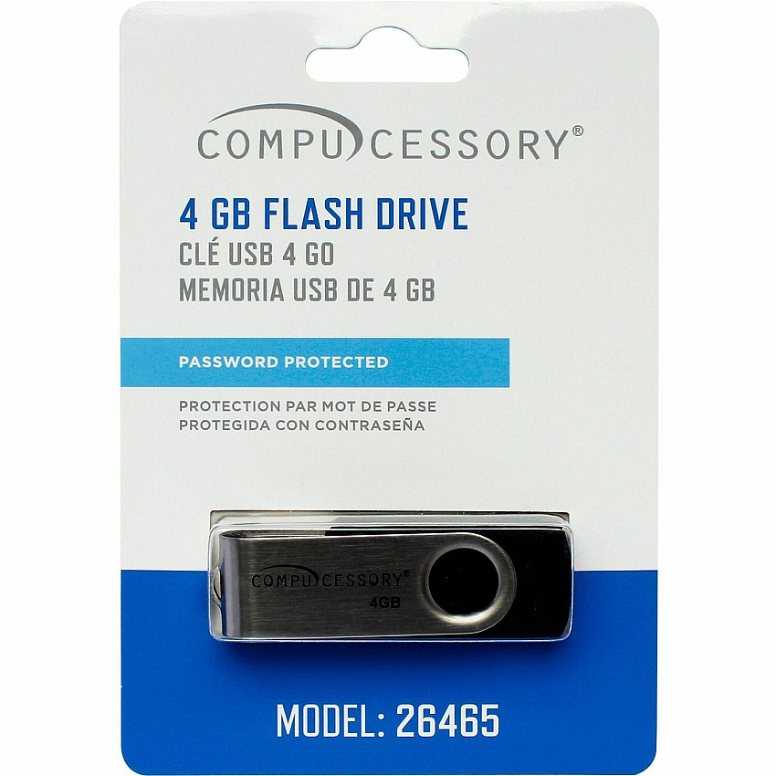 Compucessory Password Protected USB Flash Drives 4 GB - USB 2.0 - 12 MB/s Read Speed - 5 MB/s Write Speed - Aluminum - 1 Year Warranty - 1 Each (26465)
