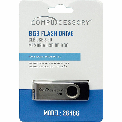 Compucessory Password Protected USB Flash Drives 8 GB - USB 2.0 - 12 MB/s Read Speed - 5 MB/s Write Speed - Aluminum - 1 Year Warranty - 1 Each (26466)