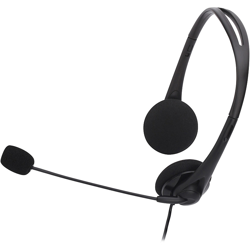 Compucessory Lightweight Stereo Headphones with Mic Stereo - Mini-phone (3.5mm) - Wired - 32 Ohm - 20 Hz to 20 kHz - Over-the-head - Binaural - Semi-open - 5.92 ft Cable - Black (15154)