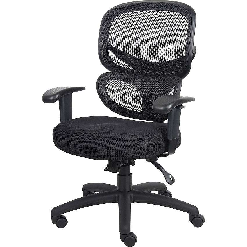 Lorell Mesh-Back Executive Chair Black Fabric Seat - Black Mesh Back - 5-star Base - Black, Silver - Fabric - 1 Each (LLR60622)