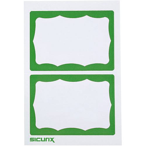 SICURIX Self-adhesive Visitor Badge 3 1/2" Width x 2 1/4" Length - Inkjet, Laser - White - Green Border - Self-adhesive, Removable, Easy Peel - 2 / Sheet - 100 / Box (67646)
