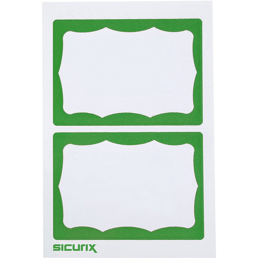 SICURIX Self-adhesive Visitor Badge 3 1/2" Width x 2 1/4" Length - Inkjet, Laser - White - Green Border - Self-adhesive, Removable, Easy Peel - 2 / Sheet - 100 / Box (67646)