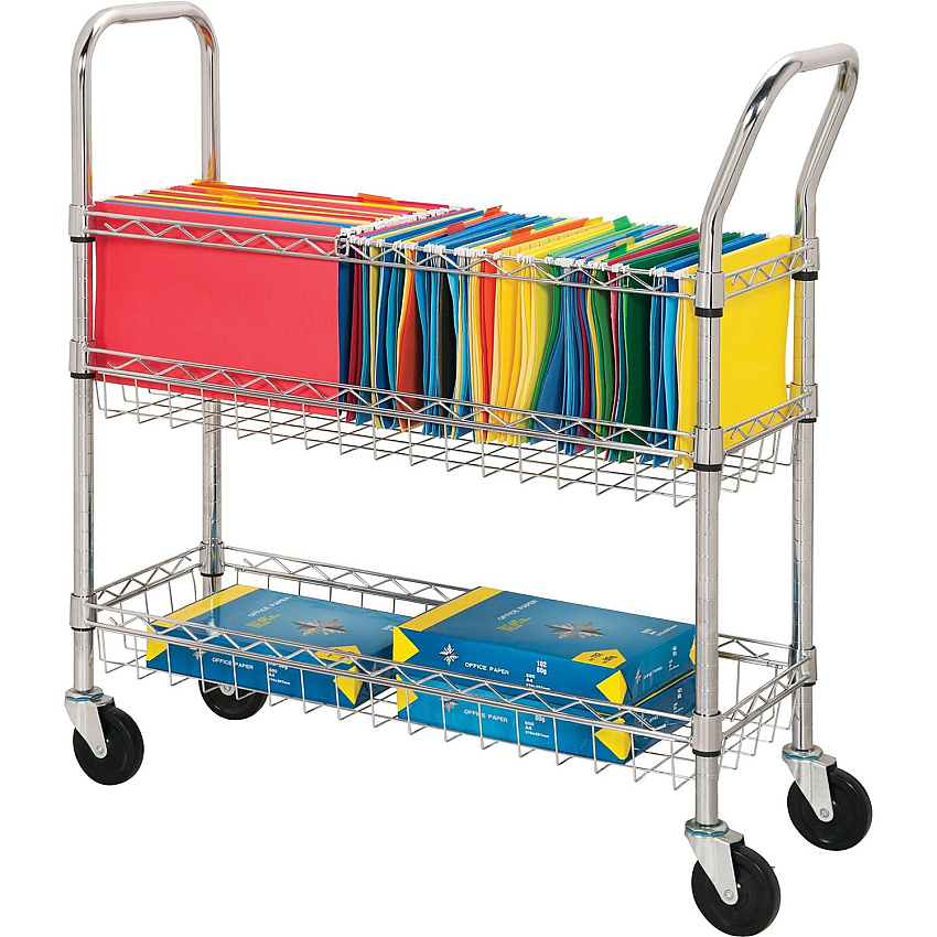 Lorell Mobile Wire Mail Cart 99.21 lb Capacity - 4 Casters - 4" Caster Size - Steel - 34.25" Width x 12.50" Depth x 40" Height - Chrome - 1 Each (LLR84857)