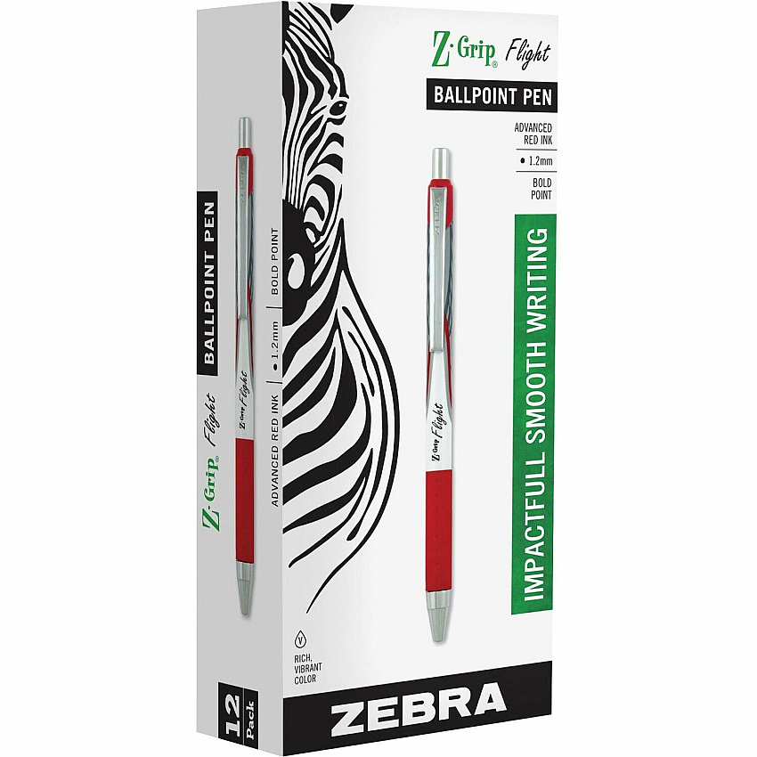 Zebra Pen Z-Grip Flight Retractable Pens 1.2 mm Bold Pen Point - Retractable - Red Ink - 12 / Pack (21930)
