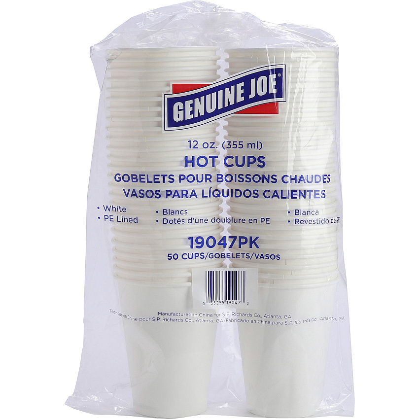 Genuine Joe 12 oz Disposable Hot Cups 12 fl oz - White - Polyurethane - Hot Drink, Beverage - 50/Pack - 20 / Carton (GJO19047CT)