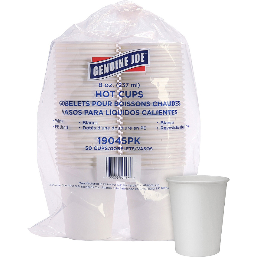 Genuine Joe 8 oz Disposable Hot Cups 8 fl oz - White - Polyurethane - Hot Drink, Beverage - 50/Pack - 20 / Carton (GJO19045CT)
