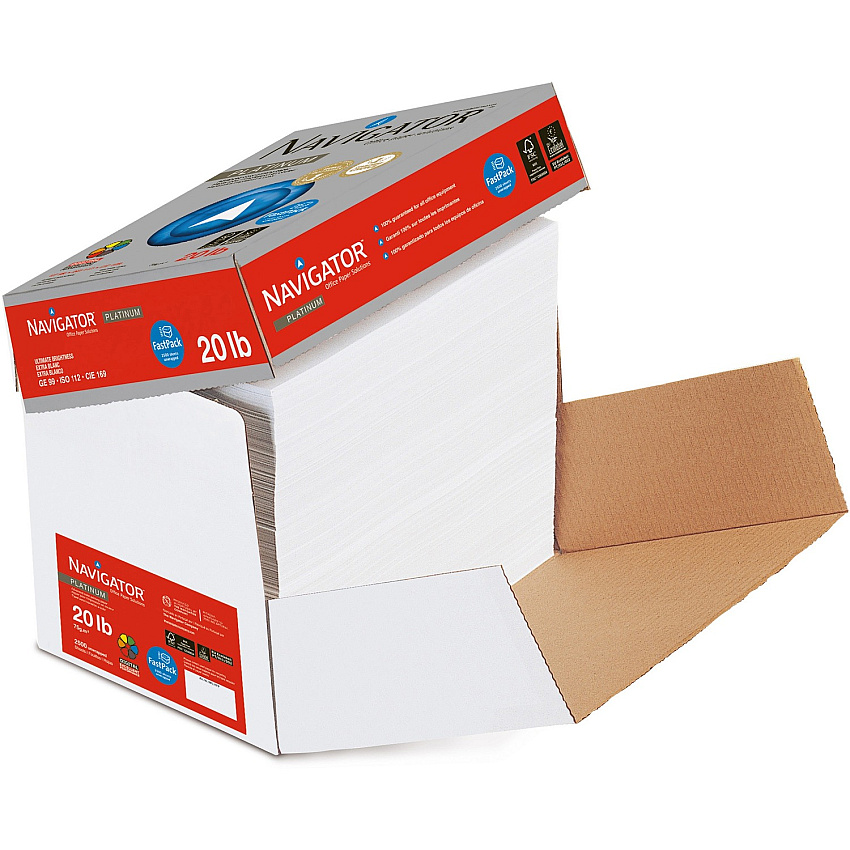 Navigator Platinum Superior Productivity Multipurpose Paper - Silky Touch - White 99 Brightness - 93% Opacity - Letter - 8 1/2" x 11" - 20 lb Basis Weight - Smooth - Chlorine-free, Jam-free - White - 2500 / Carton (NPL11FP)