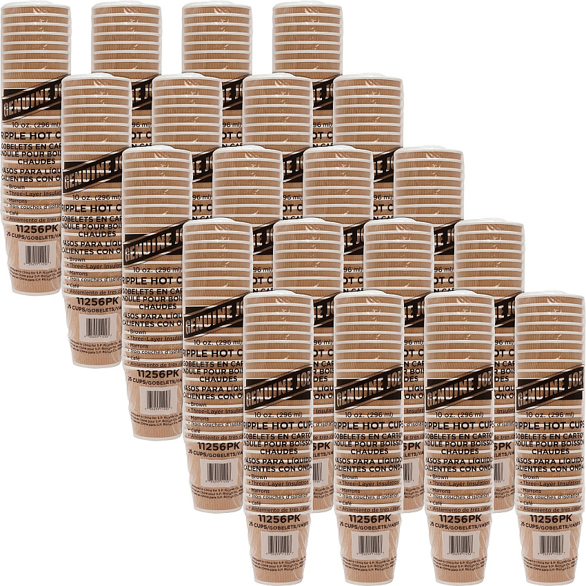 Genuine Joe 10 oz Rippled Hot Cups 10 fl oz - Brown - Hot Drink, Beverage - 25/Pack - 20 / Carton (GJO11256CT)