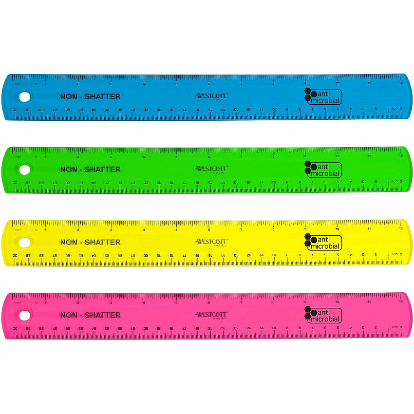 Westcott Shatterproof Ruler 11.8" Length - 1/16 Graduations - Metric Measuring System - Translucent Assorted - 1 Each (14381)