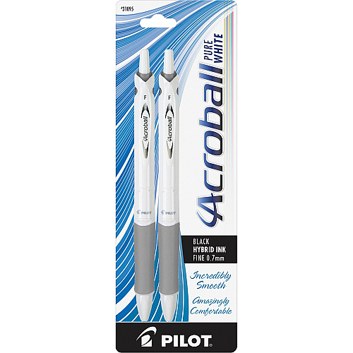 Pilot Acroball .7mm Retractable Pens 0.7 mm Fine Pen Point - Refillable - Retractable - Black Ink - Advanced Ink - White Barrel - 2 / Pack (31895)