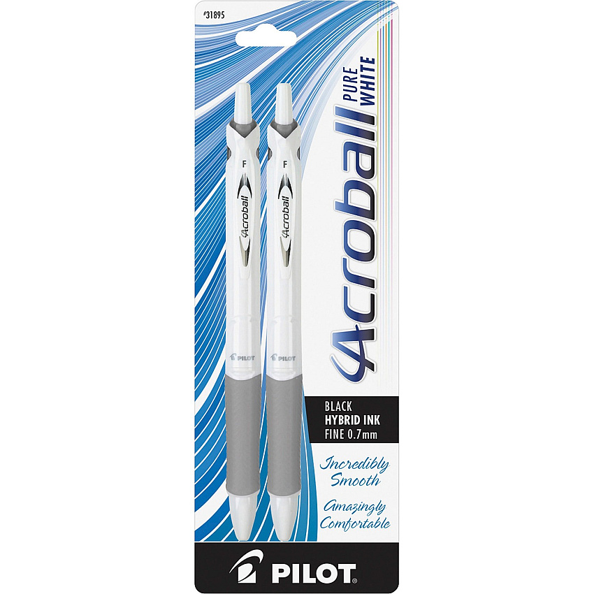 Pilot Acroball .7mm Retractable Pens 0.7 mm Fine Pen Point - Refillable - Retractable - Black Ink - Advanced Ink - White Barrel - 2 / Pack (31895)