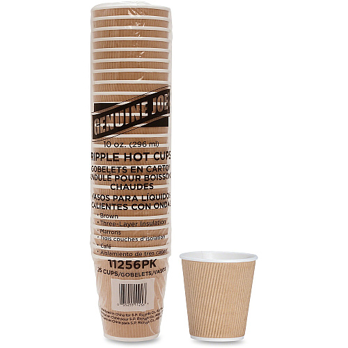 Genuine Joe 10 oz Rippled Hot Cups 10 fl oz - Brown - Beverage, Hot Drink - 25 / Pack (GJO11256)
