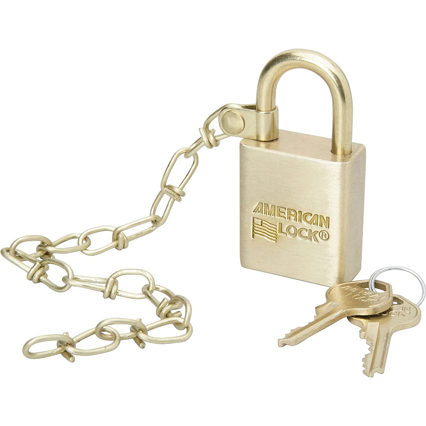 AbilityOne SKILCRAFT Solid Brass Case Padlock with Chain Keyed Different - Solid Brass - Brass - 5 / Set (5881676)
