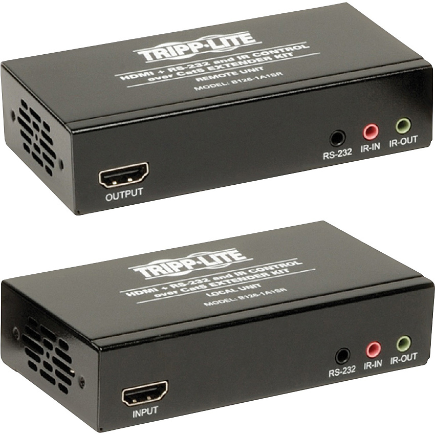 Tripp Lite by Eaton HDMI over Cat5/6 Extender Kit, Transmitter/Receiver, 4K, Serial and IR Control, Up to 328 ft. (100 m), TAA 328 ft Range - 2 x Network (RJ-45) - 1 x HDMI In - 1 x HDMI Out - 4K - 3840 x 2160 - Category 6 - Wall Mountable, Ra (B1261A1SR)