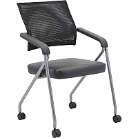 Boss Caressoft Plus Training Chair Black Seat Color - Vinyl Seat Material - Black Back Color - Mesh Back Material - Pewter Frame Material - Four-legged Base - Armrest - 2 / Carton (B18062)