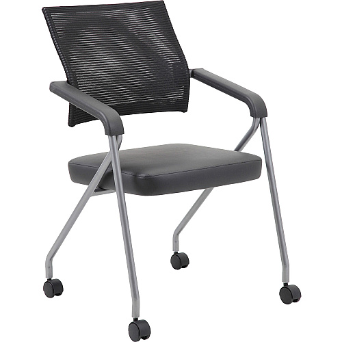 Boss Caressoft Plus Training Chair Black Seat Color - Vinyl Seat Material - Black Back Color - Mesh Back Material - Pewter Frame Material - Four-legged Base - Armrest - 2 / Carton (B18062)