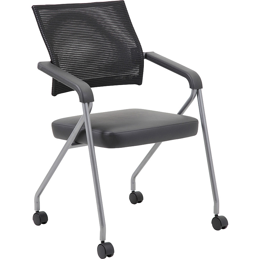 Boss Caressoft Plus Training Chair Black Seat Color - Vinyl Seat Material - Black Back Color - Mesh Back Material - Pewter Frame Material - Four-legged Base - Armrest - 2 / Carton (B18062)