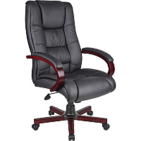 Boss Executive Chairs Black Seat Color - Dacron Seat Material - 5-star Base - Mahogany - Wood - Armrest - 1 Each (B8991M)