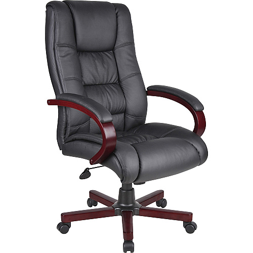 Boss Executive Chairs Black Seat Color - Dacron Seat Material - 5-star Base - Mahogany - Wood - Armrest - 1 Each (B8991M)