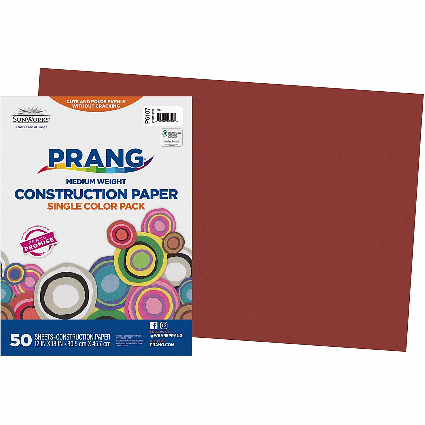 Prang Construction Paper Craft - 18" Width x 12" Length - Red - 50 / Pack (6107)
