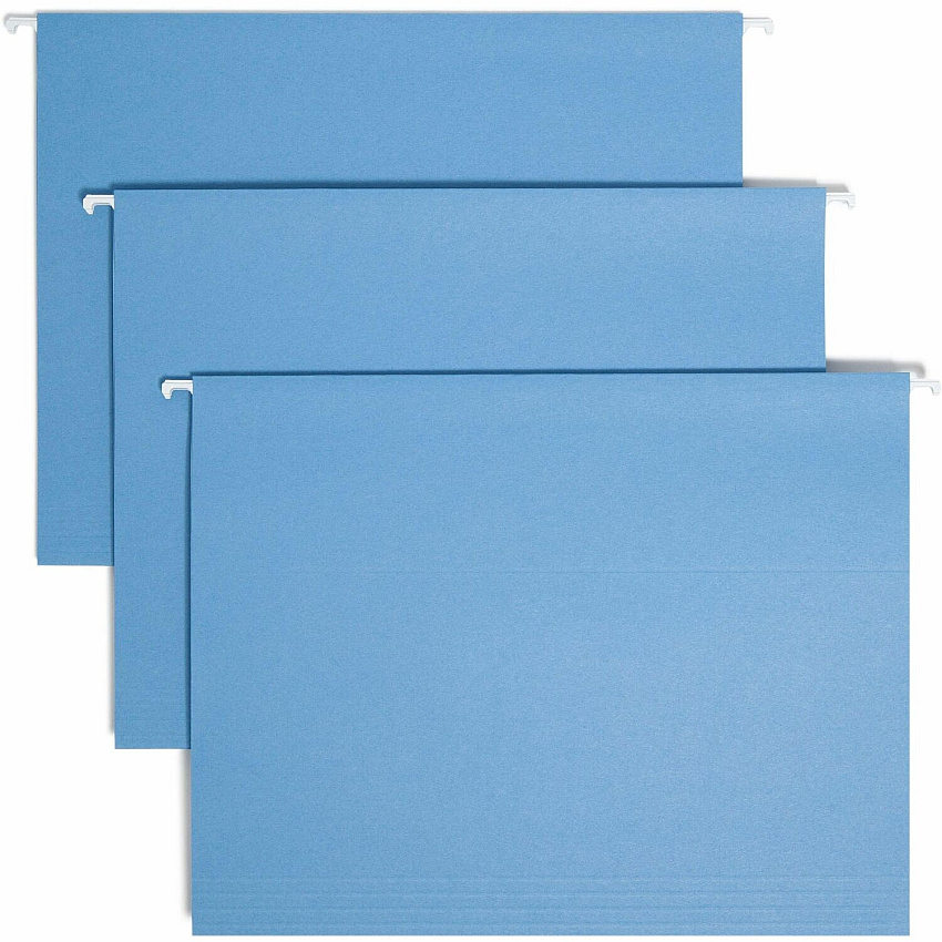 Smead 1/3 Tab Cut Letter Recycled Hanging Folder 8 1/2" x 11" - Top Tab Location - Assorted Tab Position - 11 pt. - Poly - Blue - 10% Paper Recycled - 25 / Box (64021)