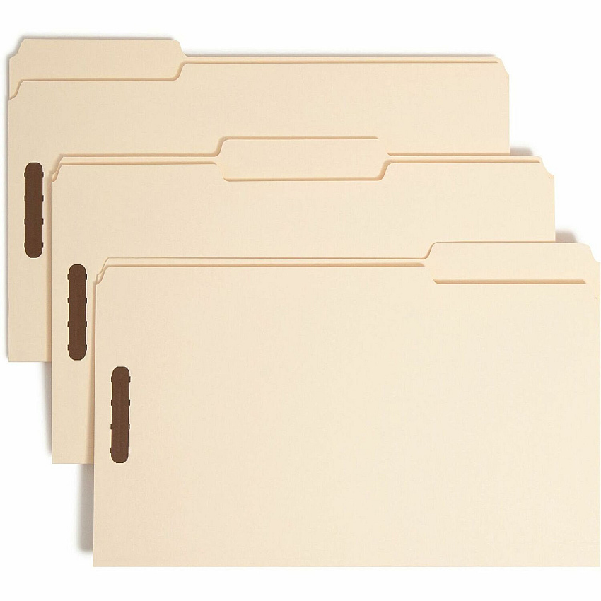 Smead 1/3 Tab Cut Legal Recycled Fastener Folder 8 1/2" x 14" - 2 x 2K Fastener(s) - Top Tab Location - Assorted Tab Position - 18 pt. - 1 Plys - Manila - 10% Paper Recycled - 50 / Box (19600)