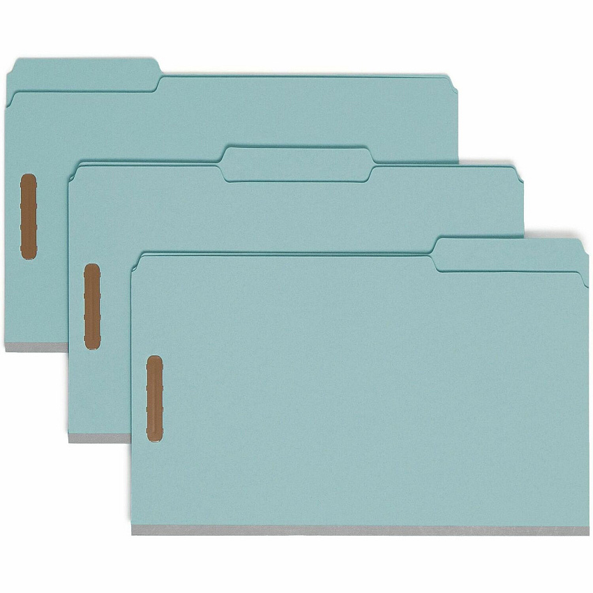 Smead 2/5 Tab Cut Legal Recycled Classification Folder 8 1/2" x 14" - 3" Expansion - 2 x 2K Fastener(s) - Top Tab Location - Right of Center Tab Position - 3 Divider(s) - 25 pt. - Pressboard - Blue - 100% Recycled - 10 / Box (19090)