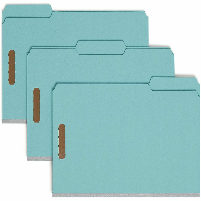 Smead 1/3 Tab Cut Letter Recycled Fastener Folder 8 1/2" x 11" - 125 Sheets Capacity - 1" Expansion - 2 x 2K Fastener(s) - Assorted Tab Position - 1 Plys - Pressboard - Blue - 100% Recycled - 25 / Box (15000)