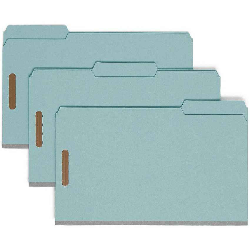 Smead 1/3 Tab Cut Legal Recycled Fastener Folder 9 1/2" x 14 5/8" - 1" Expansion - 2 x 2K Fastener(s) - Folder - Assorted Tab Position - 1 Plys - Pressboard - Blue - 100% Recycled - 25 / Box (20000)