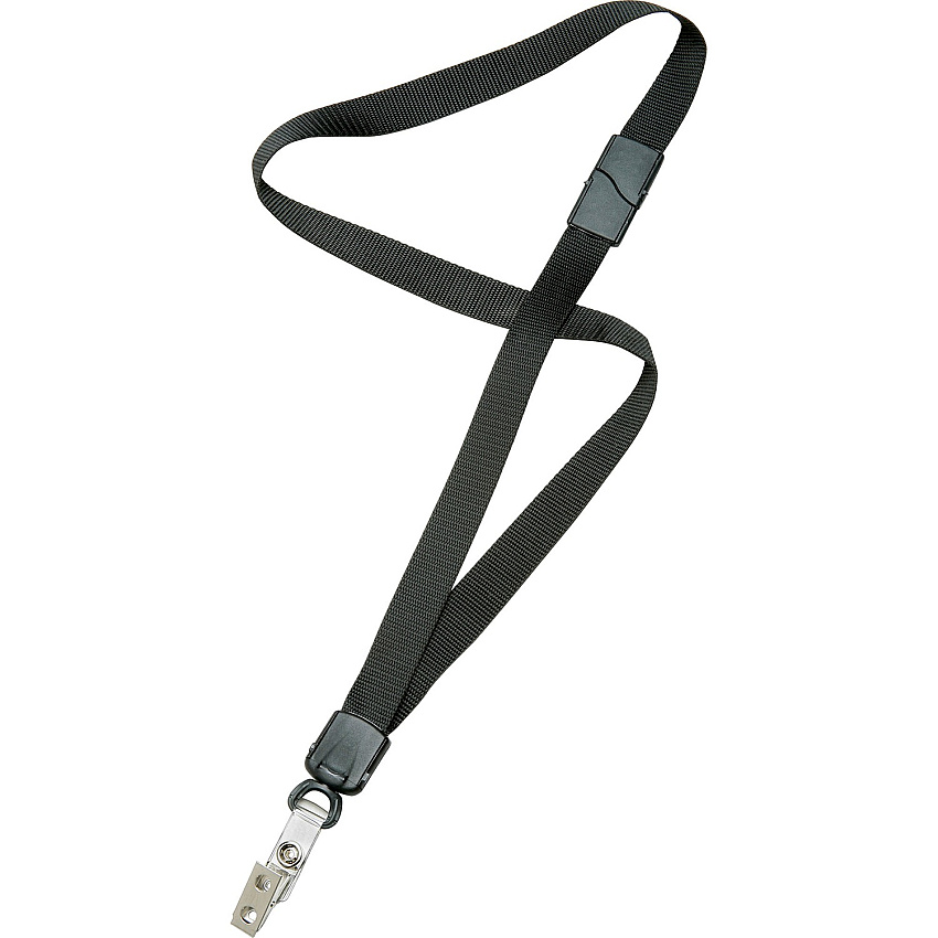 SKILCRAFT Bulldog Clip Deluxe Neck Lanyard (9905016134242) 1 Dozen - 36" Height x 0.8" Width x 36" Length - Black - Nylon, Plastic (6130200)
